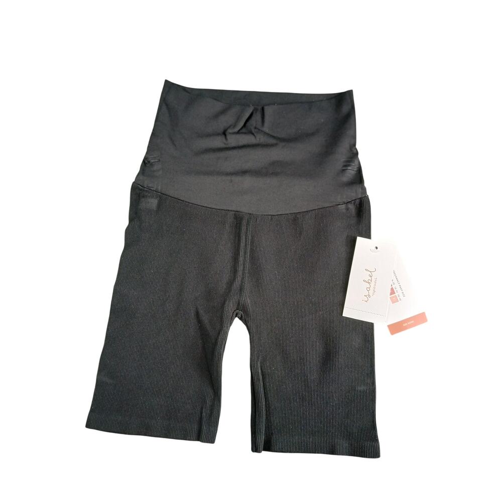 Isabel Maternity Bike Short Womens Small Black Seamless Ribbed Full Panel NWT